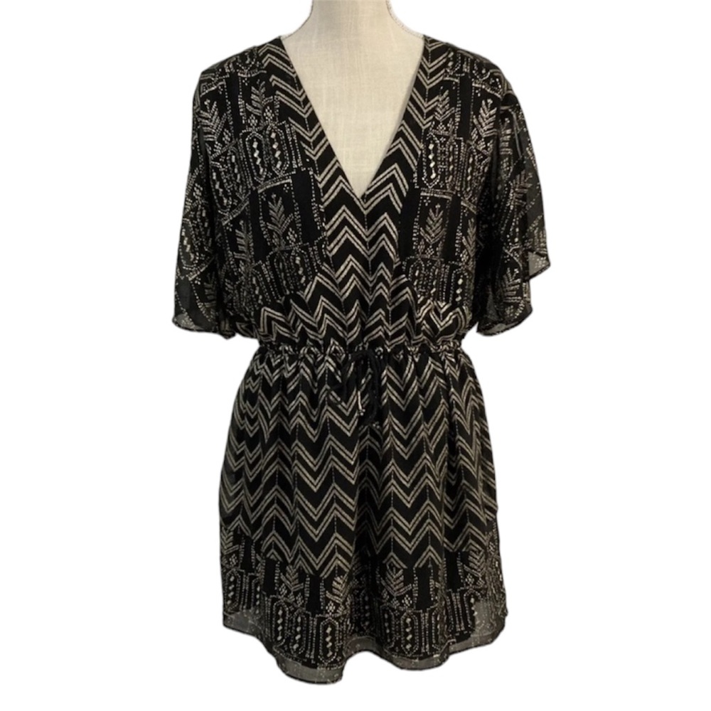 Free People Dress Love My Chaos Black Gold Foil Mini Lined